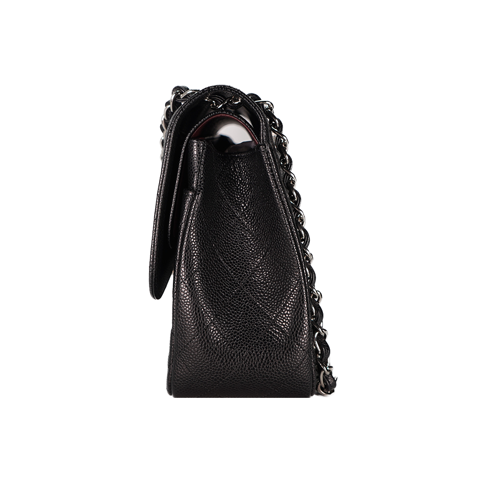 Chanel Quilted Caviar Jumbo Double Flap Black with Silver Hardware ...