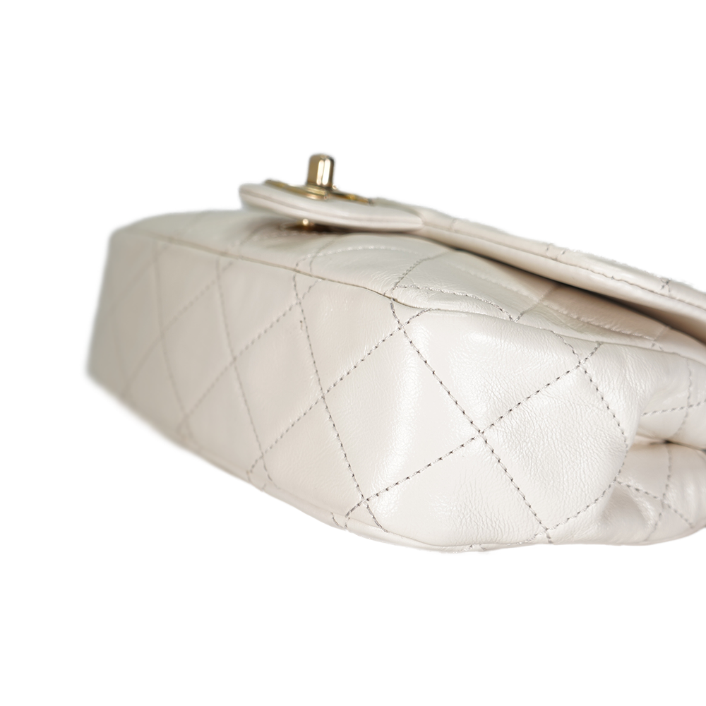 Chanel Calfskin Crystal And Pearl Small Chain Flap Bag Off White