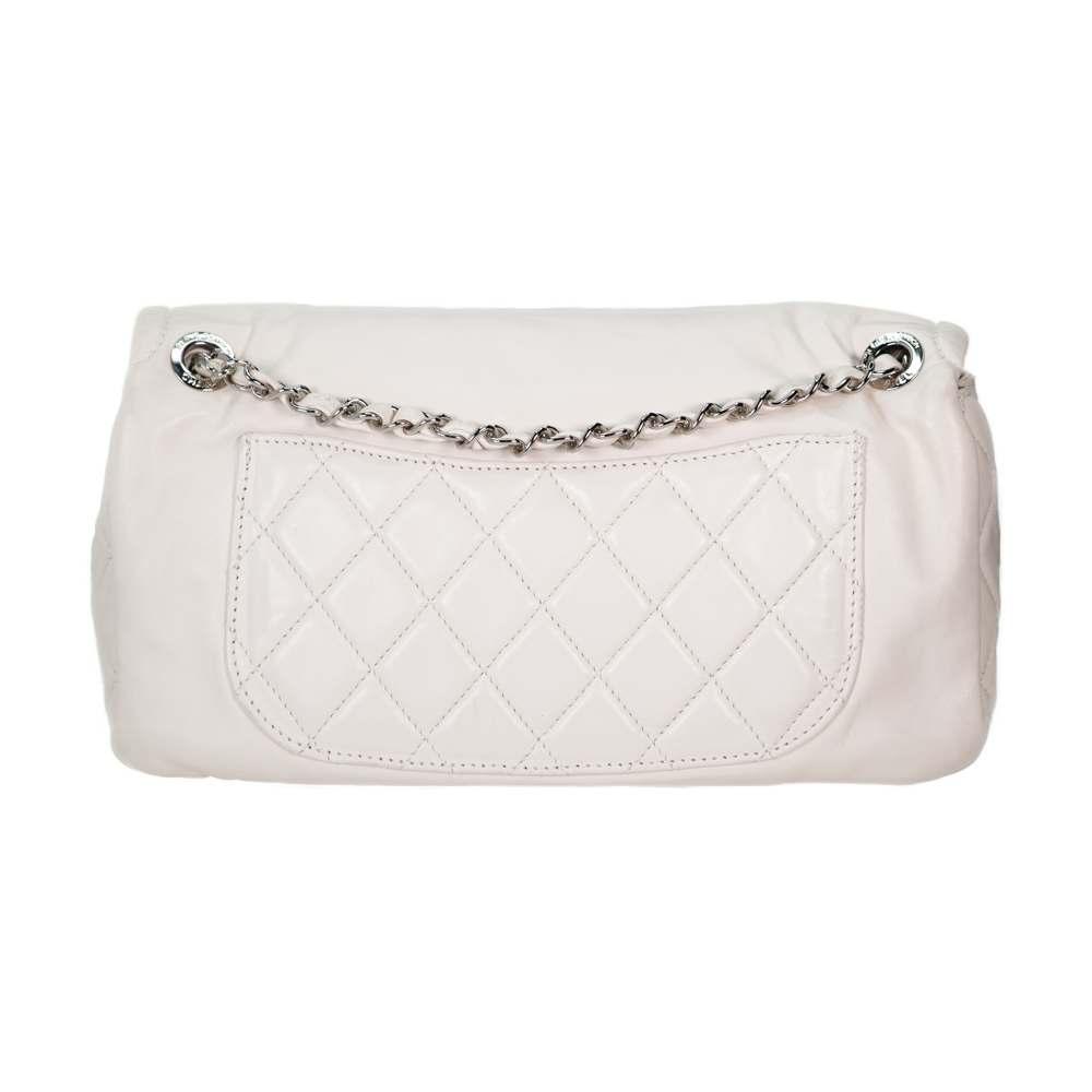 Chanel Coated Lambskin Mixed Leather Quilted Flap Bag White with Silver