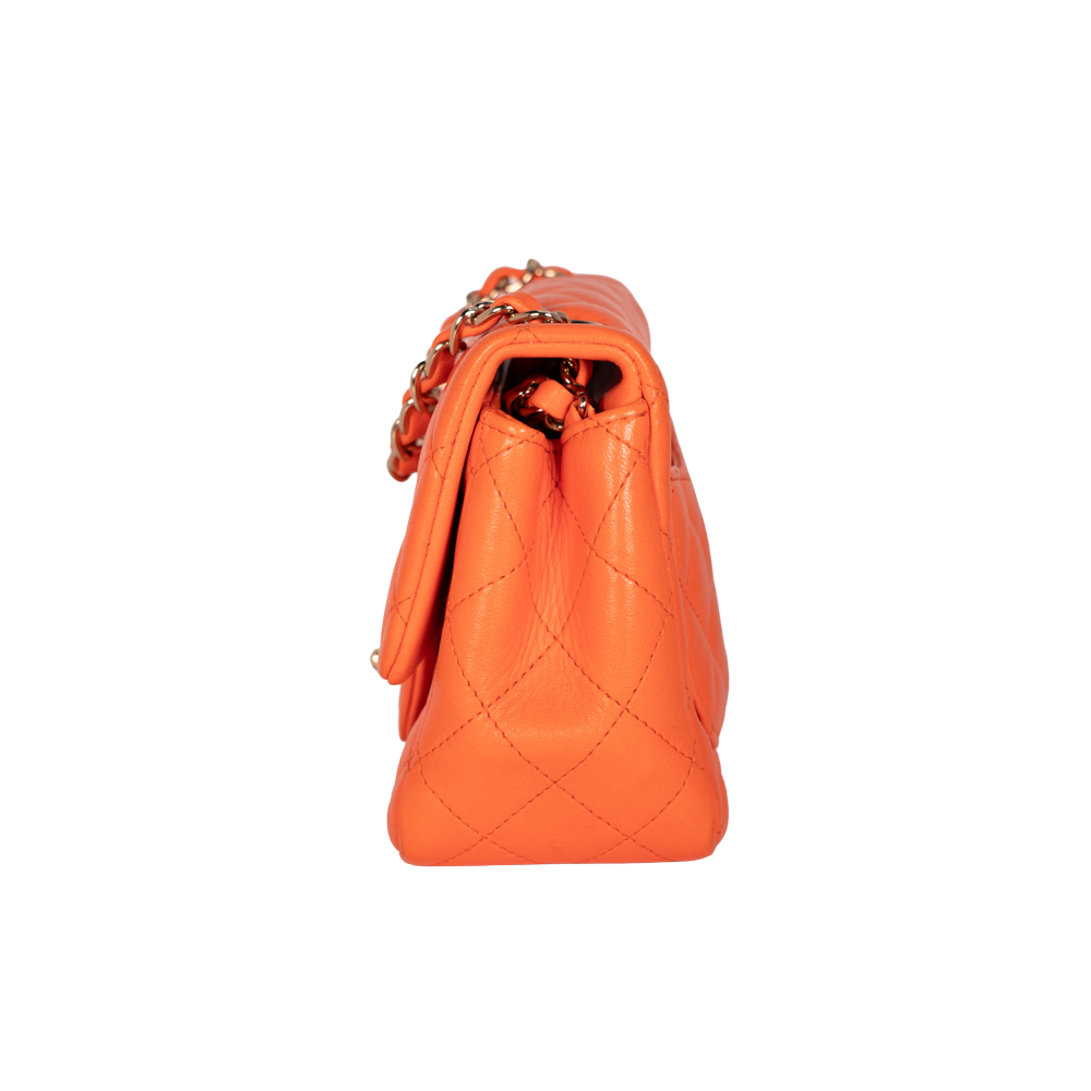 Chanel Quilted Lambskin Square Mini Single Flap Orange