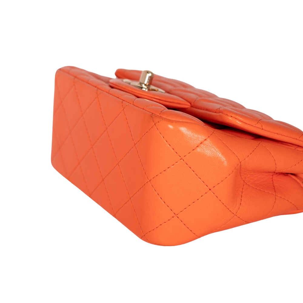 Chanel Quilted Lambskin Square Mini Single Flap Orange