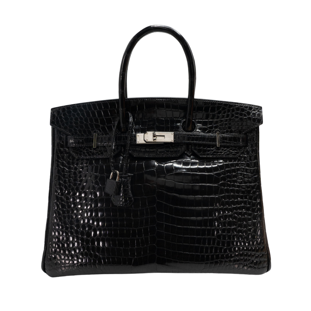 ‼️値下げ不可‼️超艶あり黒【ブラックshiny】HERMESクロコダイル Hermes Shiny Porosus Crocodile 35cm Birkin Black - Luxury In