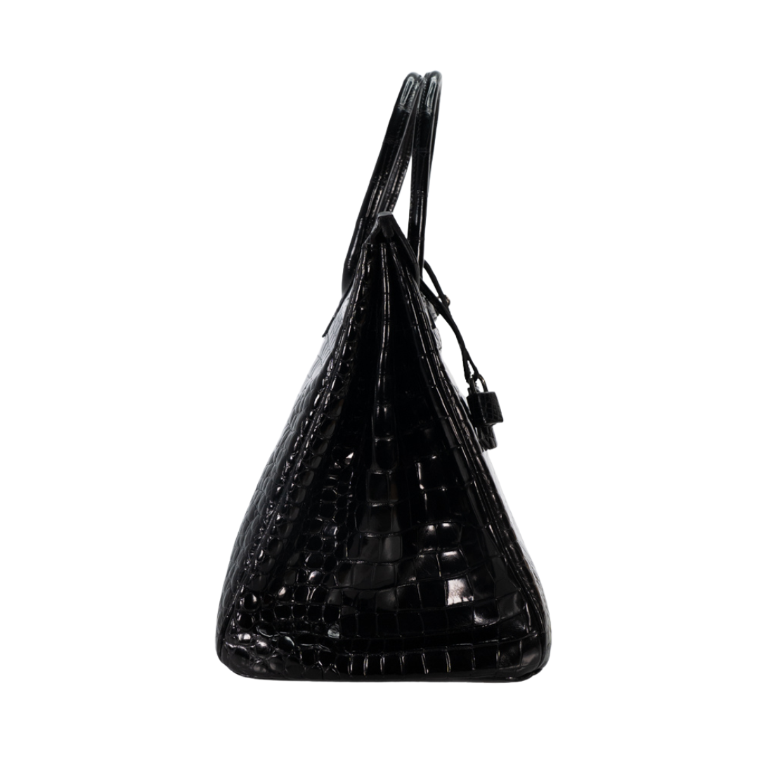 ‼️値下げ不可‼️超艶あり黒【ブラックshiny】HERMESクロコダイル Hermes Shiny Porosus Crocodile 35cm Birkin Black - Luxury In