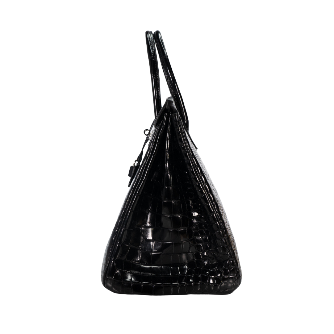 Hermes Shiny Porosus Crocodile 35cm Birkin Black - Luxury In