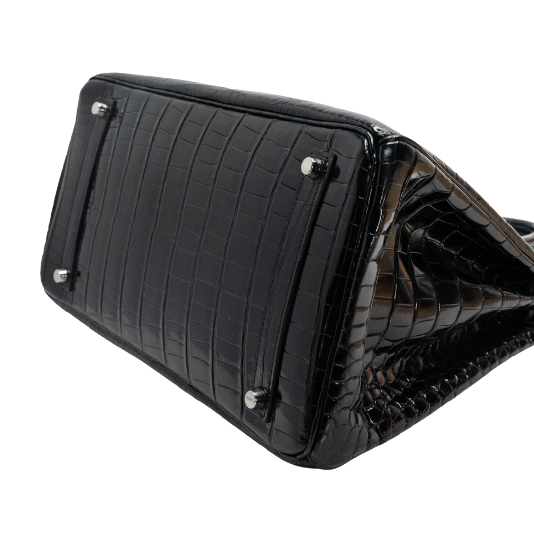 ‼️値下げ不可‼️超艶あり黒【ブラックshiny】HERMESクロコダイル Hermes Shiny Porosus Crocodile 35cm Birkin Black - Luxury In