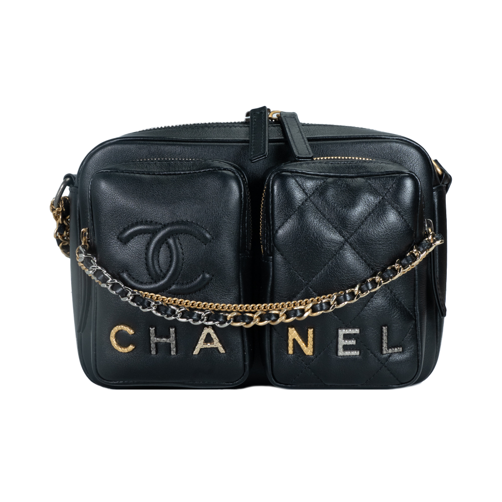 Chanel Quilted Calfskin Twin Pockets Chain Camera Case Small