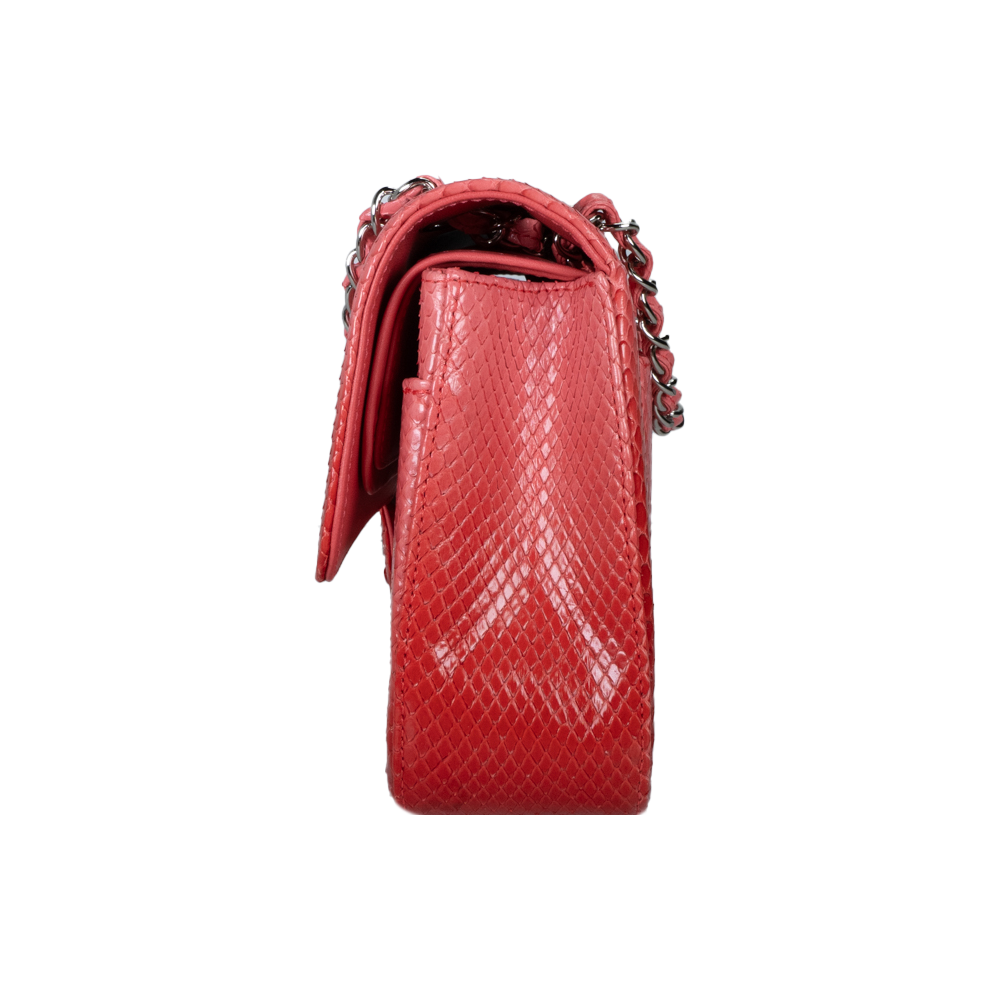 Chanel Python Classic Double Flap Medium Red Luxury In Reach