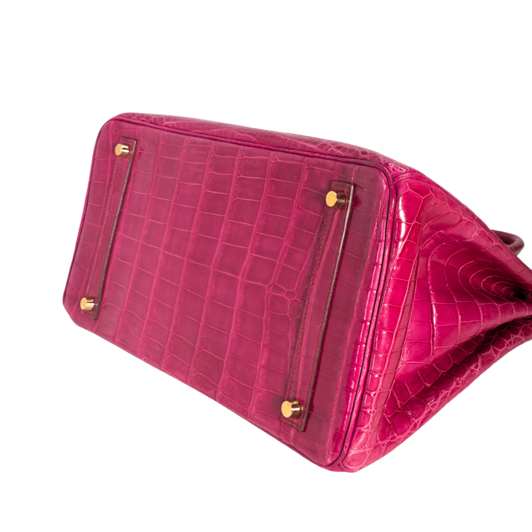 Hermes Shiny Niloticus Crocodile Birkin 35 Rose Scheherazade