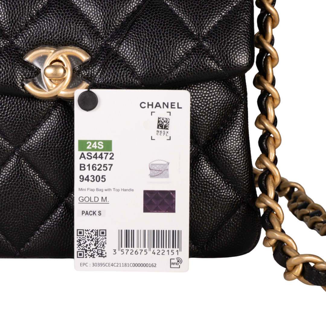 Chanel Quilted Caviar Braided Chain Top Handle Flap Mini Black