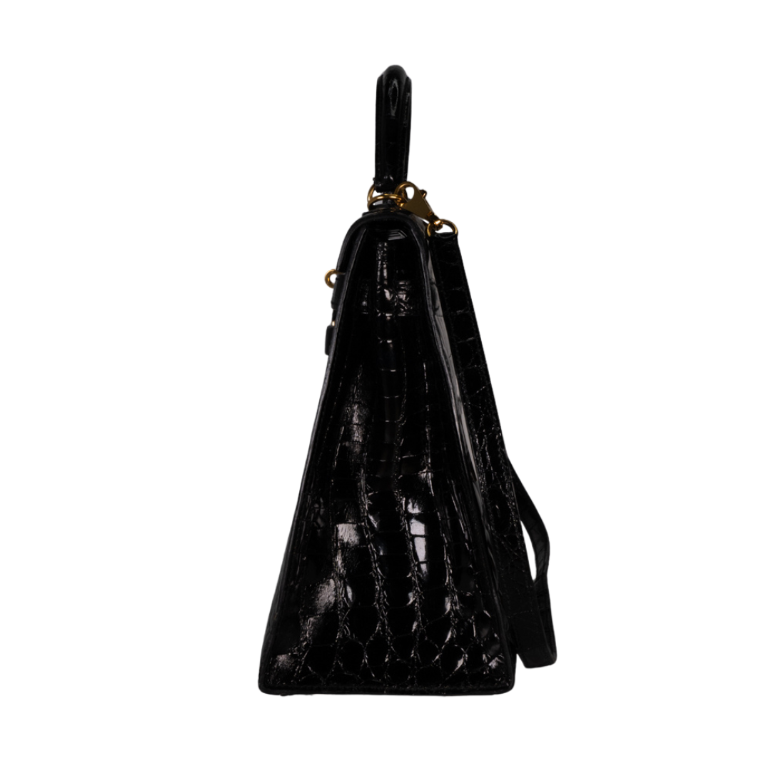 Hermes Shiny Niloticus Crocodile Kelly 32 Noir - Luxury In Reach