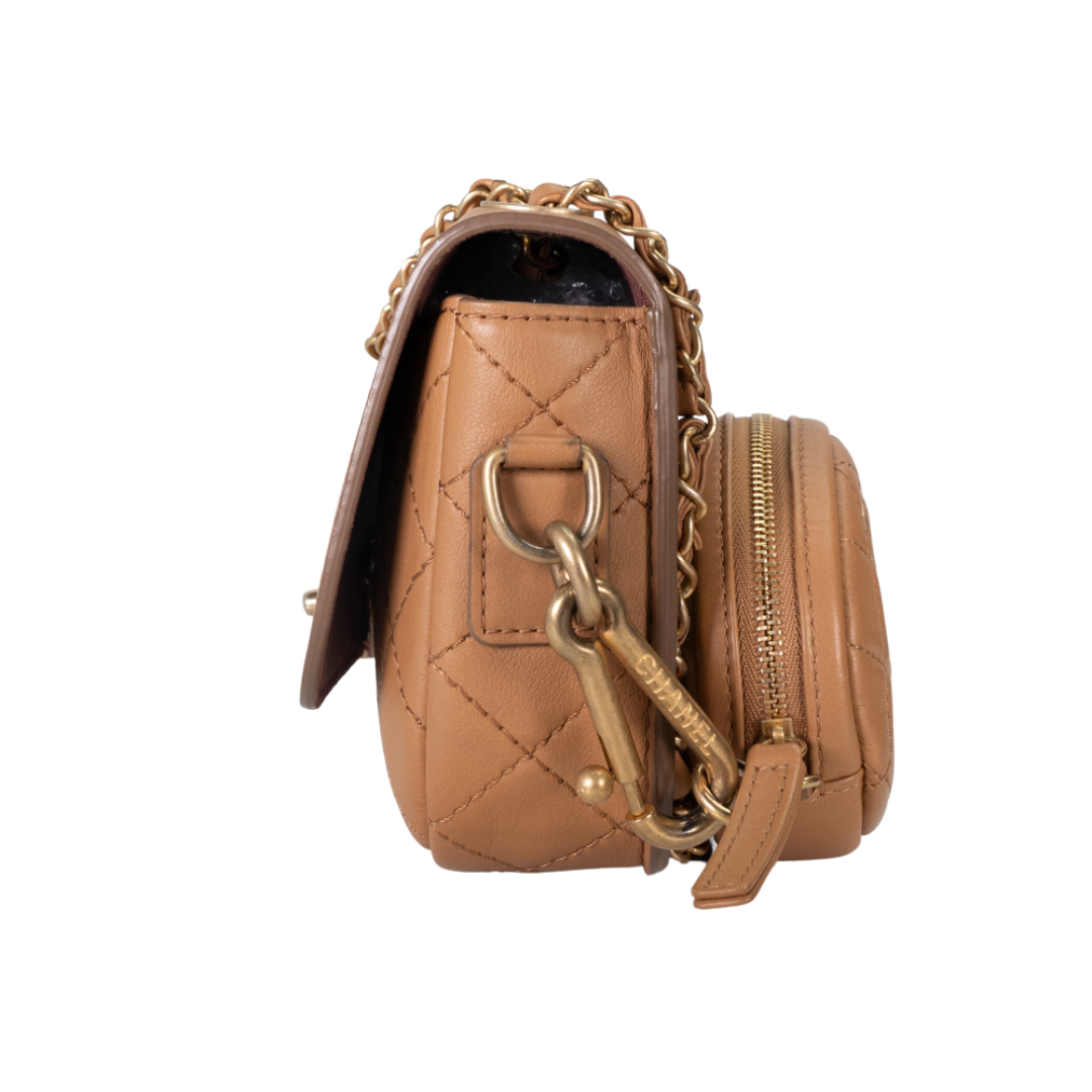 Chanel Quilted Calfskin Multi Pouch Flap Bag Small Brown Luxury