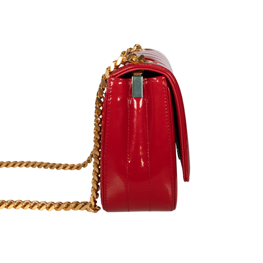 Saint Laurent Quilted Patent Vicky Crossbody Small Red