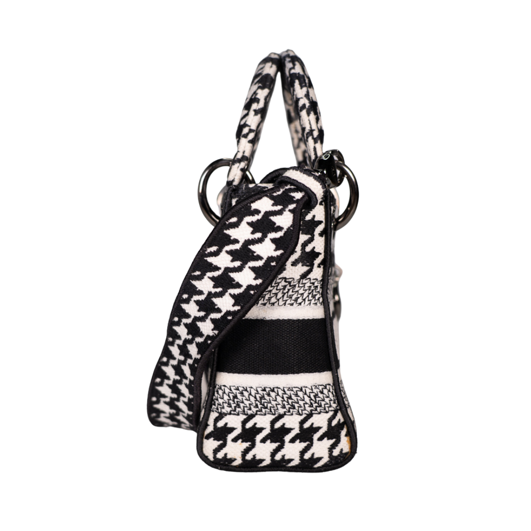 Christian Dior Embroidered Canvas Lady D-Lite Mini Black White