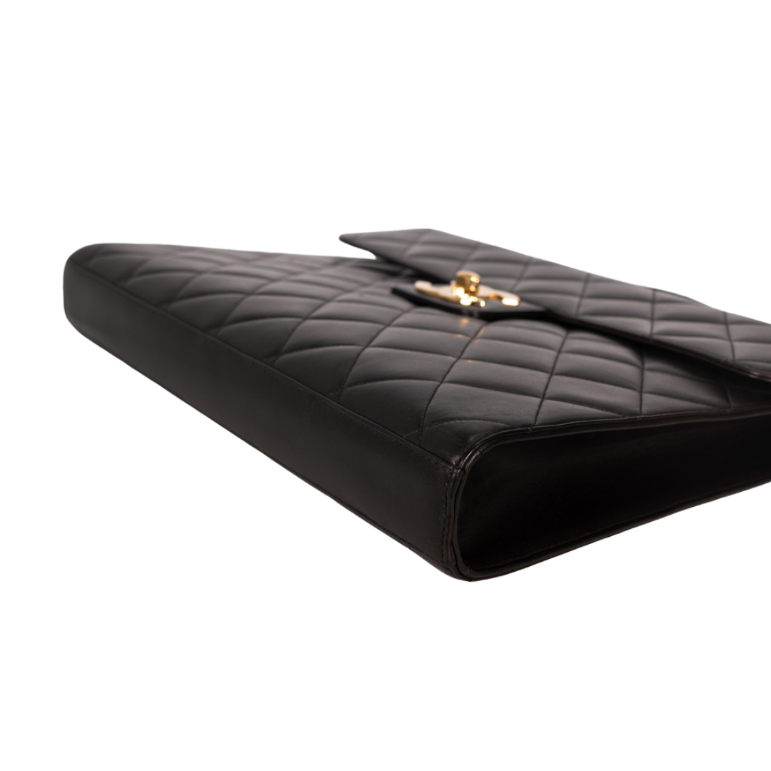 Chanel Quilted Lambskin Vintage CC Briefcase Large Black - Luxury