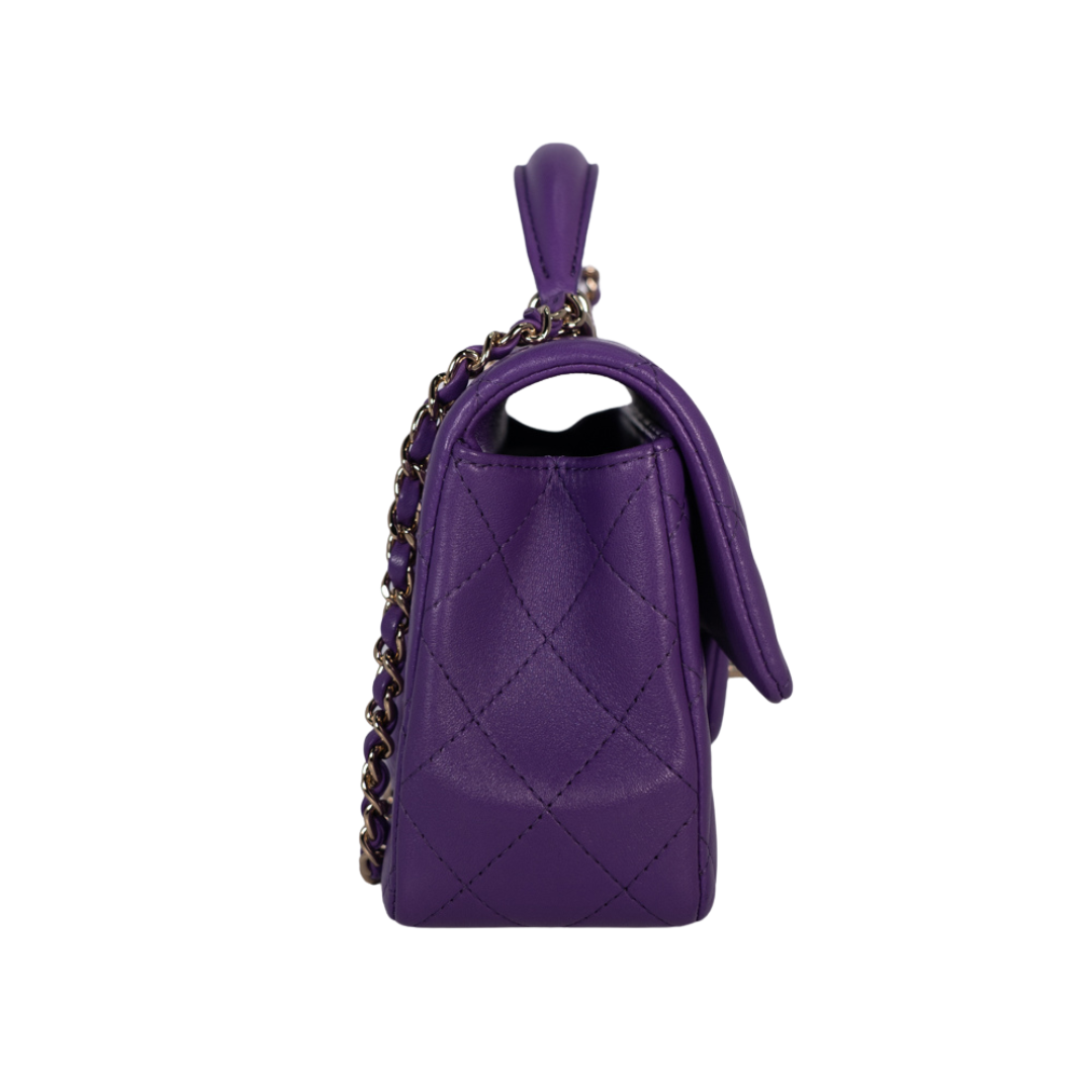 Chanel Quilted Lambskin Coco Top Handle Mini Purple - Luxury In Reach