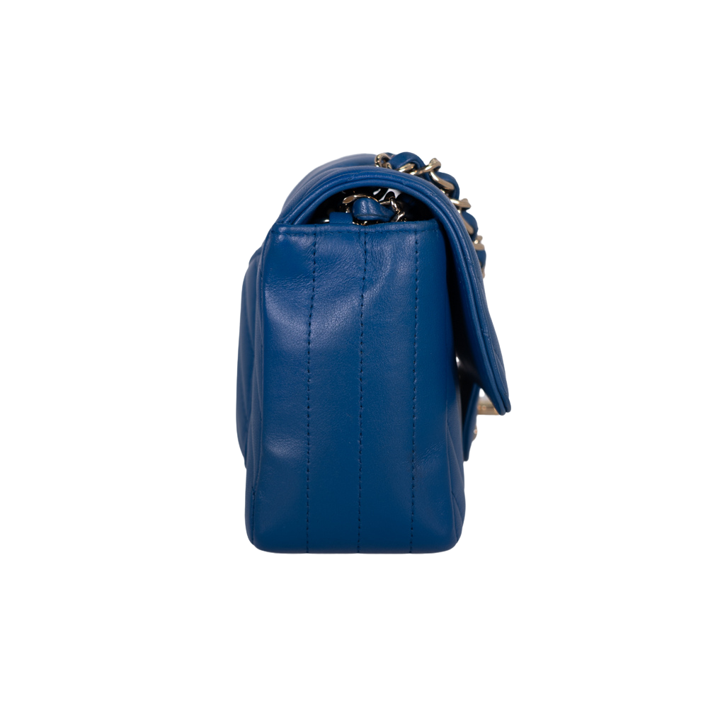 Chanel Chevron Lambskin Classic Single Flap Mini Blue