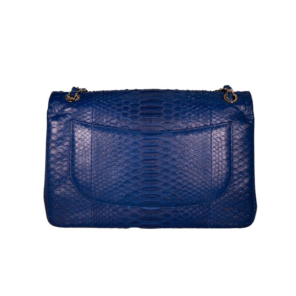 Chanel Python Classic Double Flap Jumbo Blue Luxury In Reach