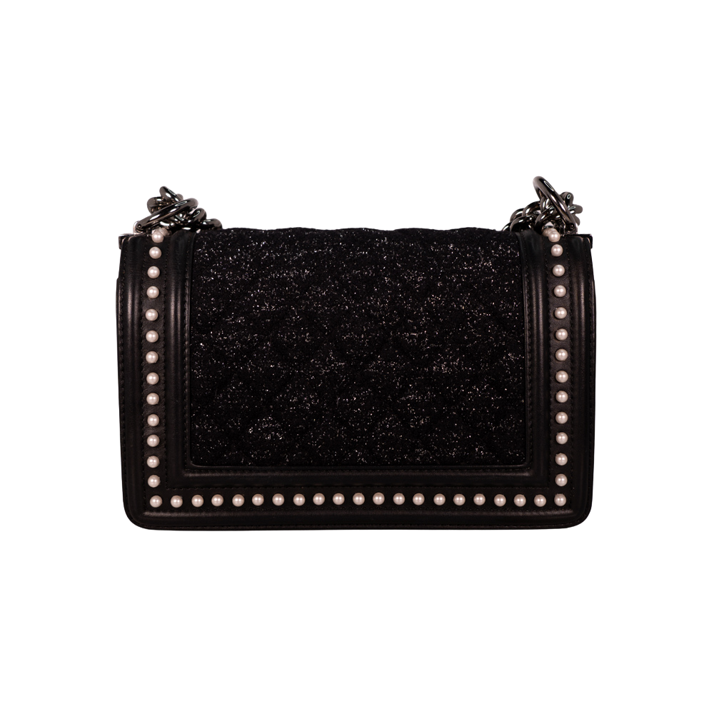 Chanel Quilted Tweed with Calfskin Pearl Boy Flap Medium