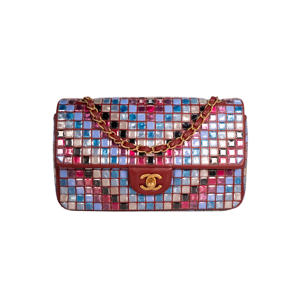 まるまる　CHANEL Chanel Mosaic Lambskin Single Flap Medium Multicolor Red