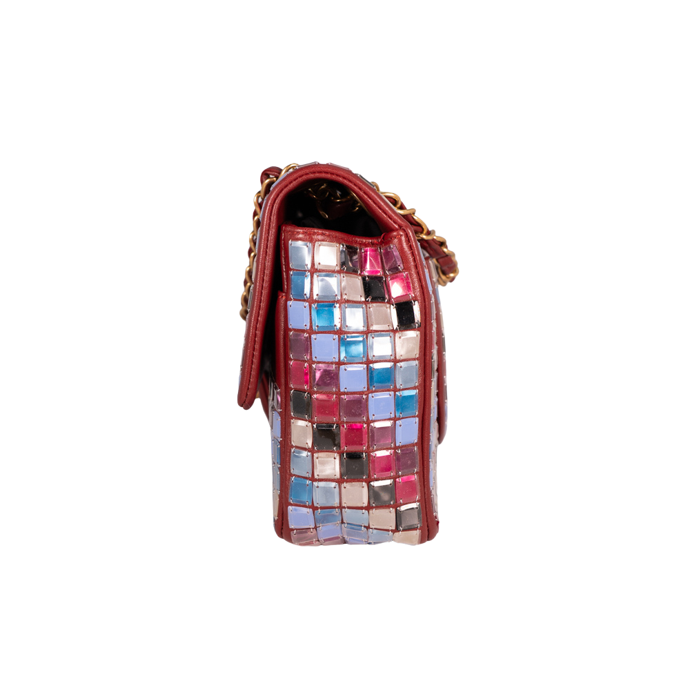 Chanel Mosaic Lambskin Single Flap Medium Multicolor Red