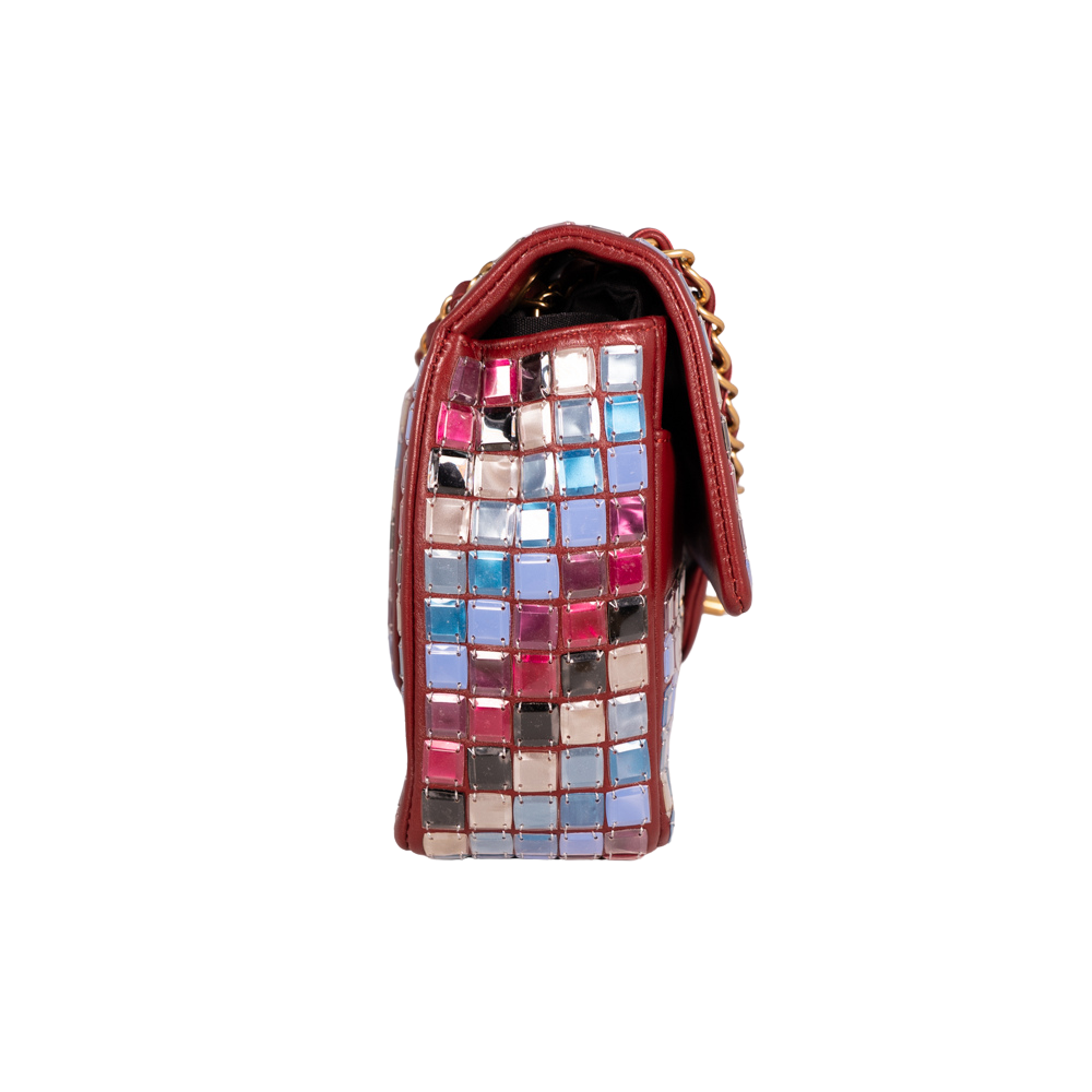 Chanel Mosaic Lambskin Single Flap Medium Multicolor Red